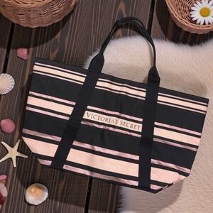 Victoria’s Secret Black Pink Limited Edition Canvas Tote Getaway Travel Bag
